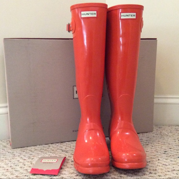 🆕 HUNTER tall orange gloss boots- size 8 - Picture 4 of 8
